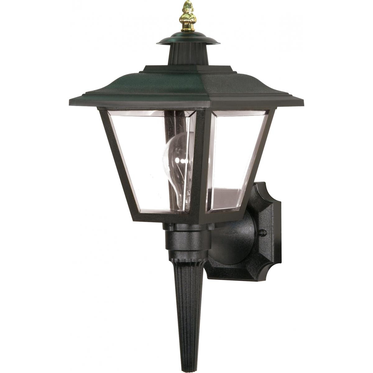Satco 77-896 1 Light - 17" Coach Lantern with Brass Finial Acrylic Panels - Black Finish