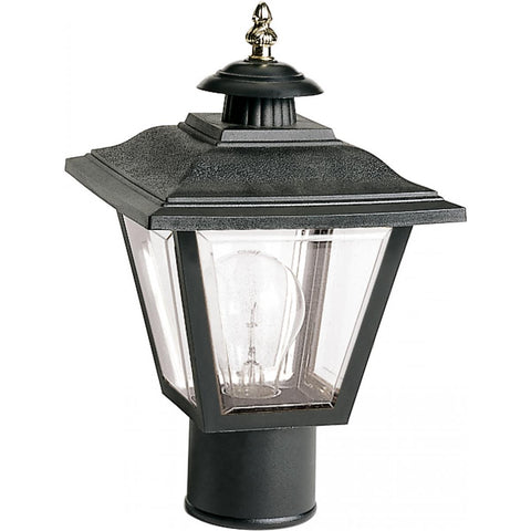 Satco 77-898 1 Light - 13" Post Lantern Coach Lantern with Brass Finial Acrylic Panels - Black Finish