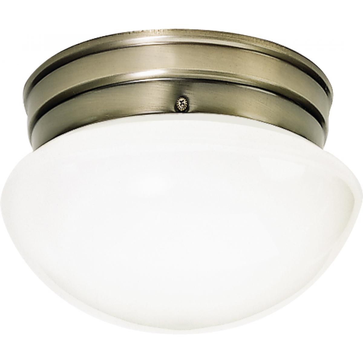 Satco 77-921 1 Light - 8" Flush with White Glass - Antique Brass Finish