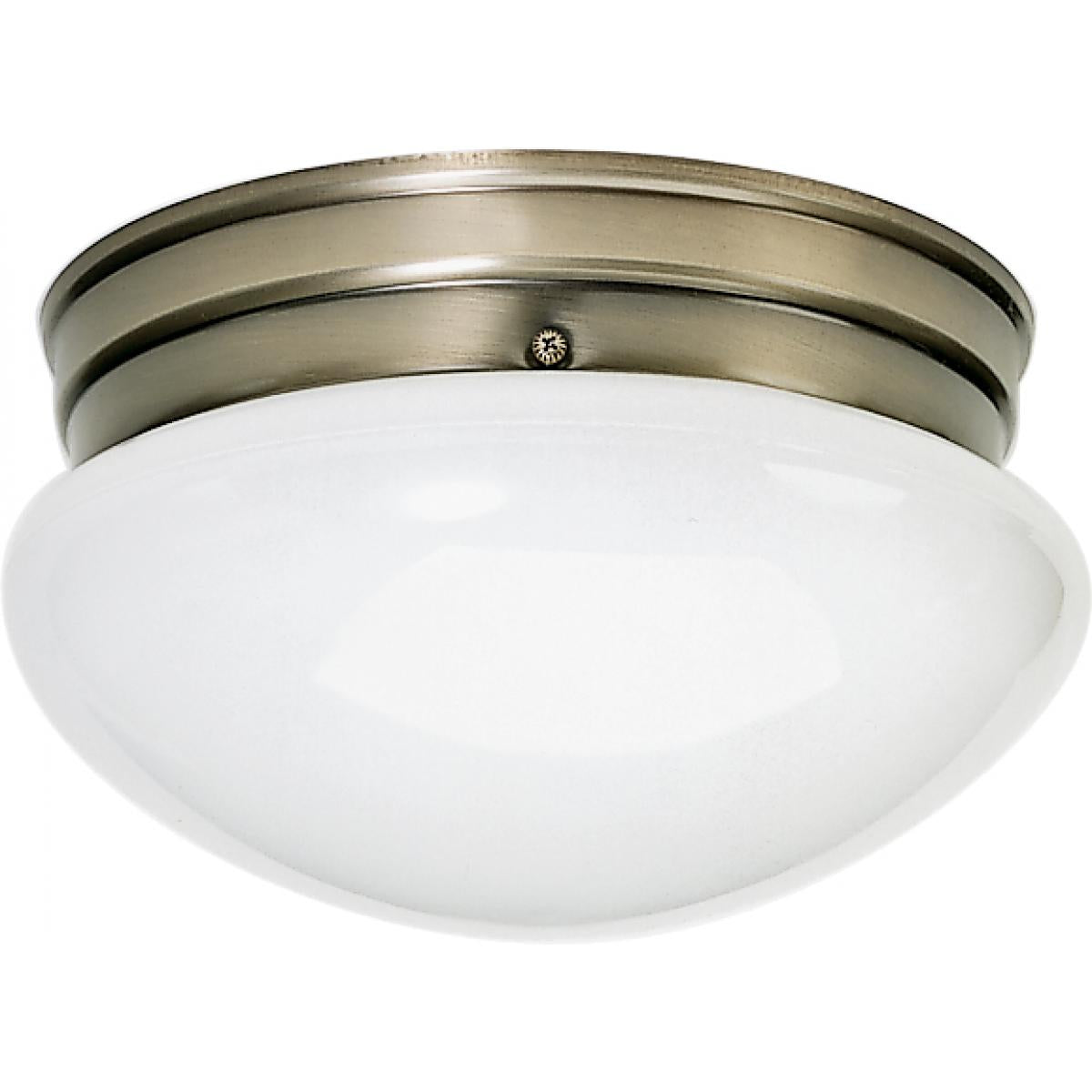 Satco 77-924 2 Light - 10" Flush with White Glass - Antique Brass Finish