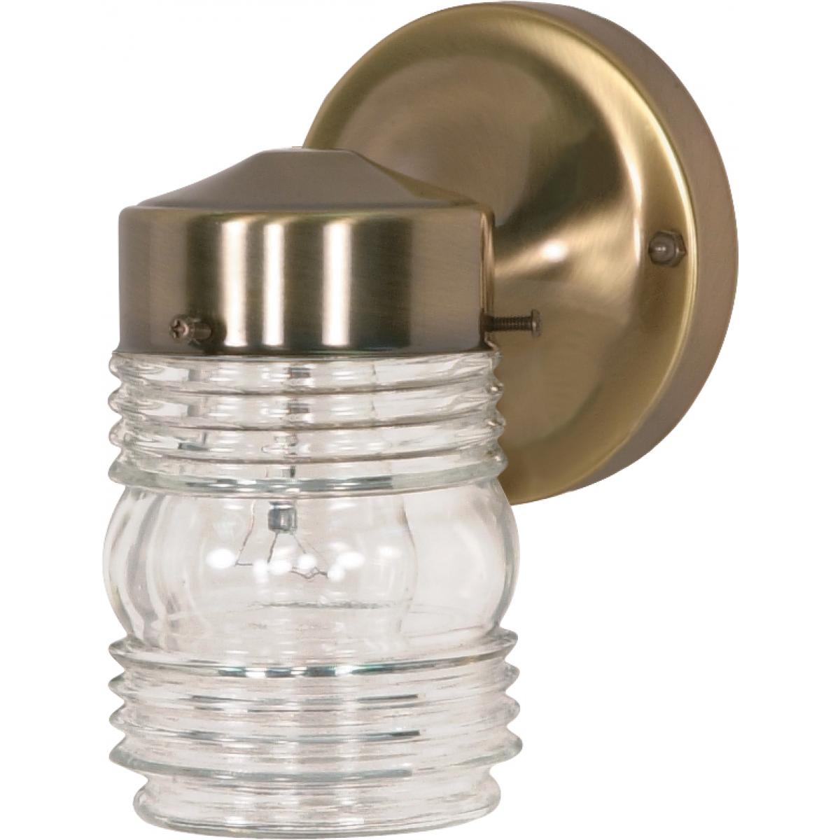 Satco 77-995 1 Light - 6" Wall - Mason Jar with Clear Glass - Antique Brass Finish