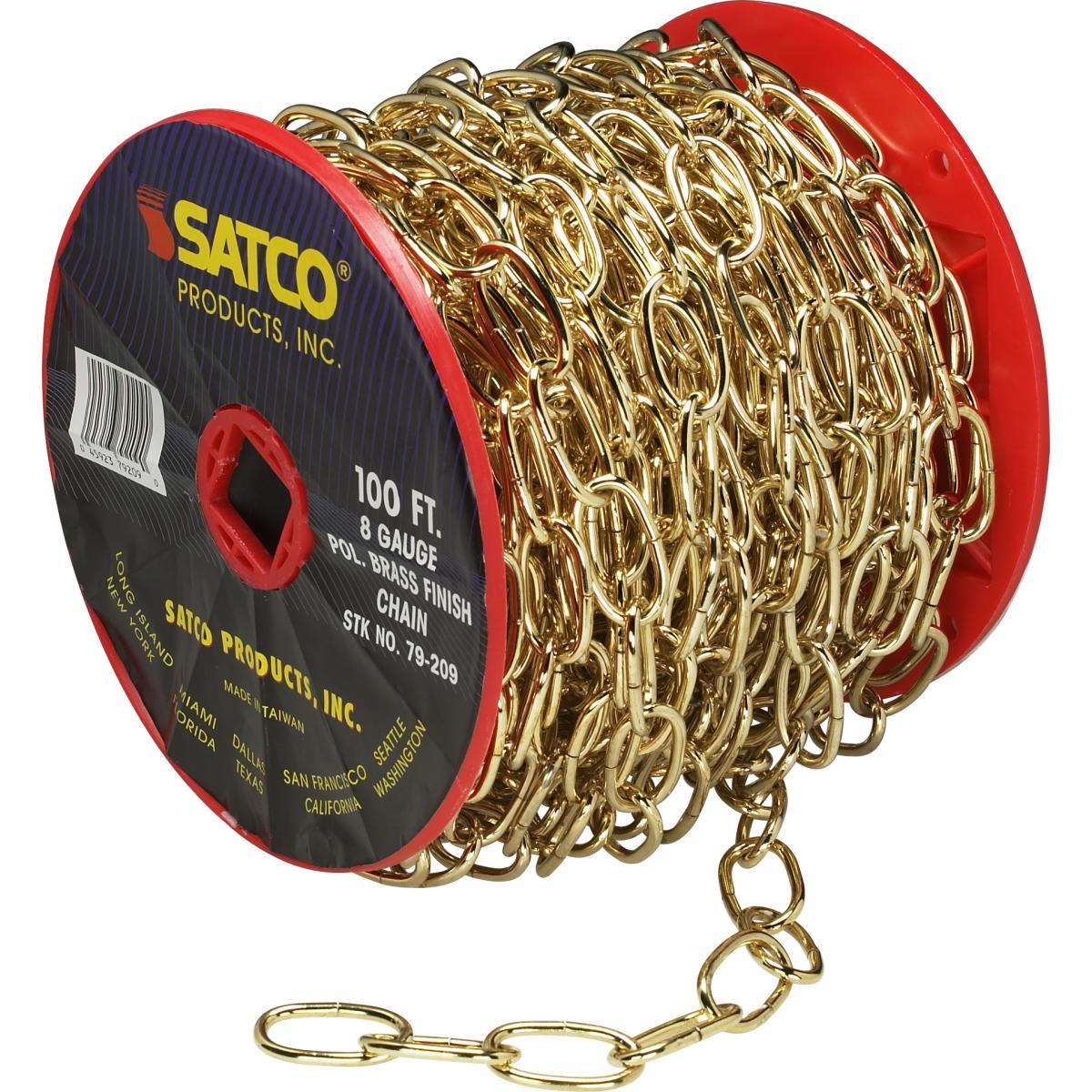 Satco 79-209 8 Ga. Chain Brass Finish 100 ft. to Reel 1 Reel To Master 35lbs Max