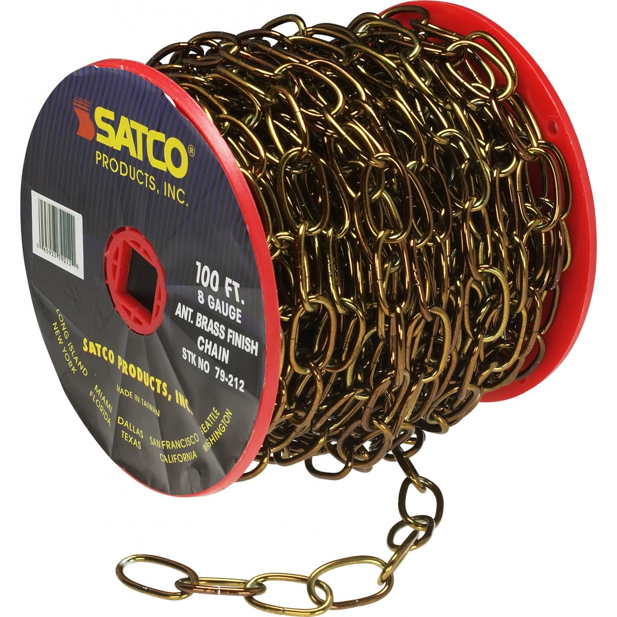 Satco 79-212 8 Ga. Chain Antique Brass Finish 100 ft. to Reel 1 Reel To Master 35lbs Max