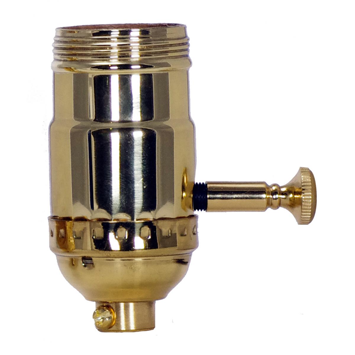 Satco 80-1030 On-Off Turn Knob Socket With Removable Knob 1/8 IPS 3 Piece Stamped Solid Brass Polished Brass Finish 250W 250V