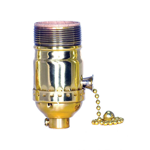 Satco 80-1036 On-Off Pull Chain Socket 1/8 IPS 3 Piece Stamped Solid Brass Polished Brass Finish 660W 250V Uno Thread