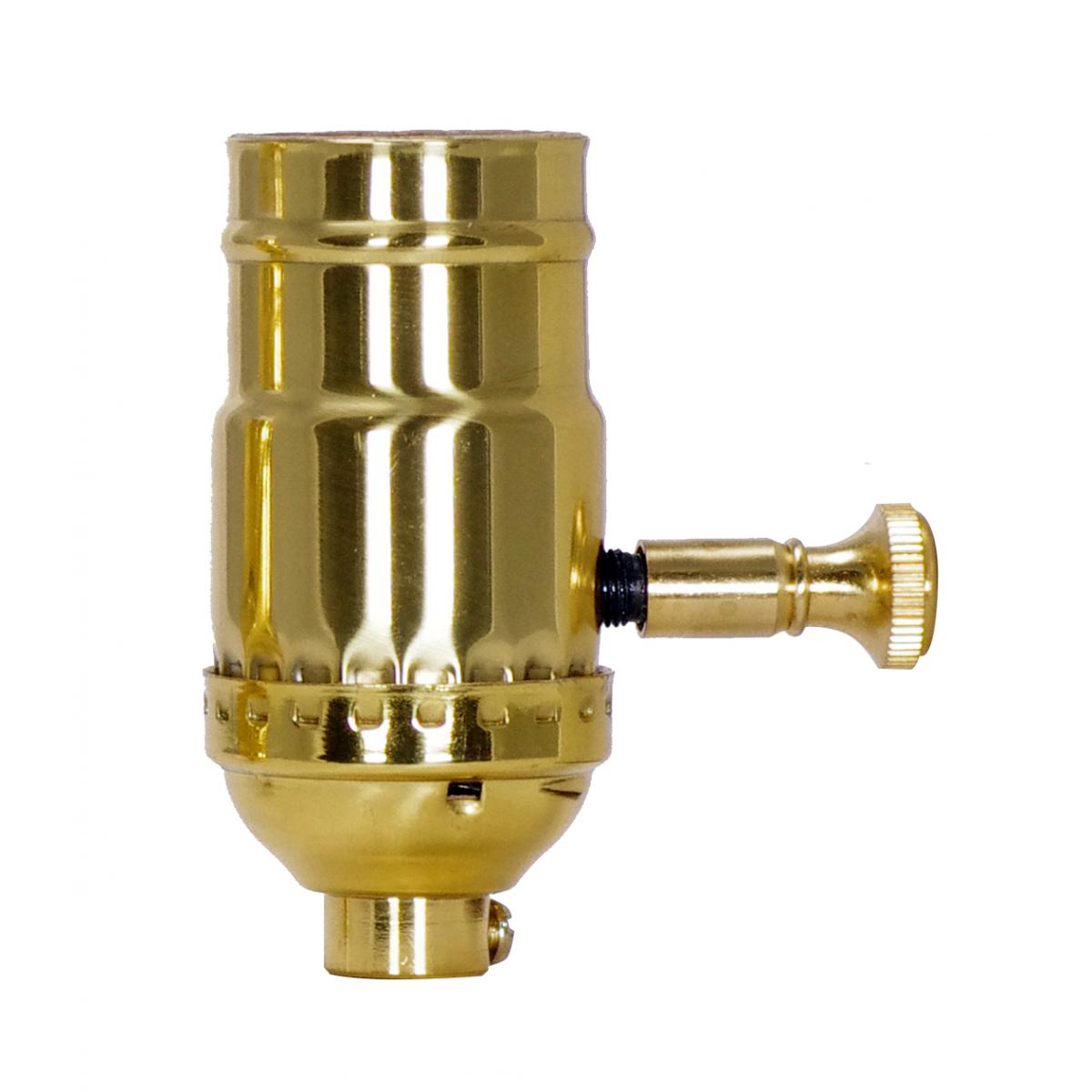 Satco 80-1042 150W Full Range Turn Knob Dimmer Socket 1/8 IPS 3 Piece Stamped Solid Brass Polished Brass Finish 120V