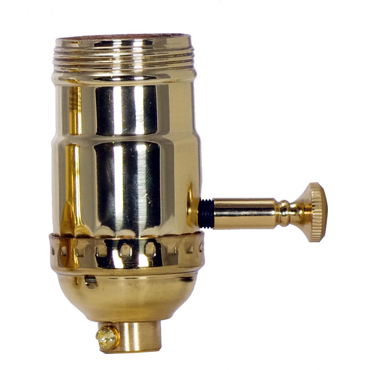 Satco 80-1044 150W Full Range Turn Knob Dimmer Socket 1/8 IPS 3 Piece Stamped Solid Brass Polished Brass Finish 120V Uno Thread