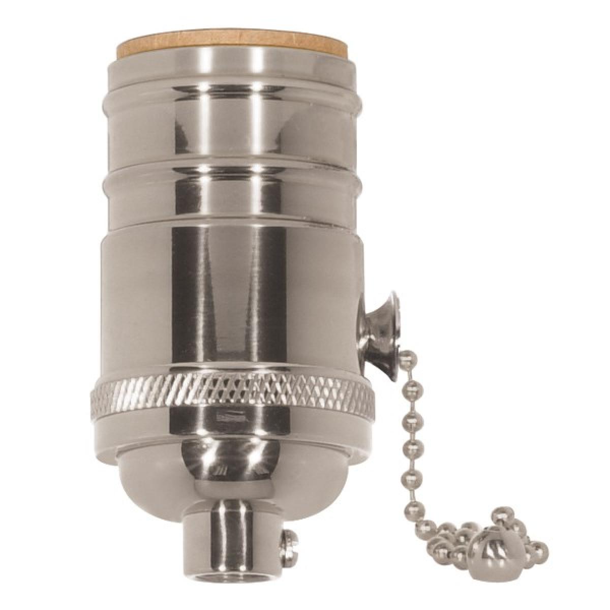 Satco 80-1053 On-Off Pull Chain Socket 1/8 IPS 4 Piece Stamped Solid Brass Polished Nickel Finish 660W 250V