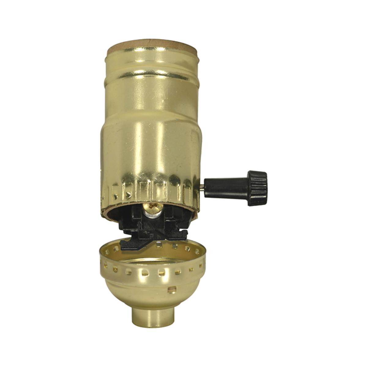 Satco 80-1118 3-Way (2 Circuit) Turn Knob Socket With Removable Knob And Strain Relief Aluminum Brite Gilt Finish 1/8 IPS 250W 250V