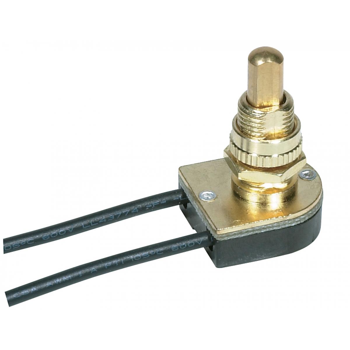 Satco 80-1126 On-Off Metal Push Switch 5/8" Metal Bushing Single Circuit 6A-125V, 3A-250V Rating Brass Finish
