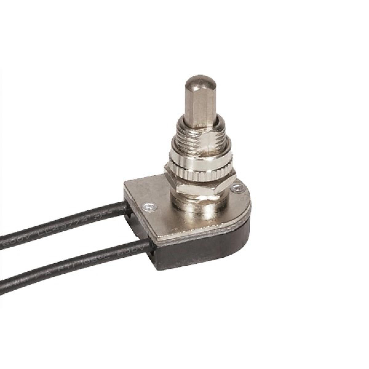 Satco 80-1127 On-Off Metal Push Switch 5/8" Metal Bushing Single Circuit 6A-125V, 3A-250V Rating Nickel Finish