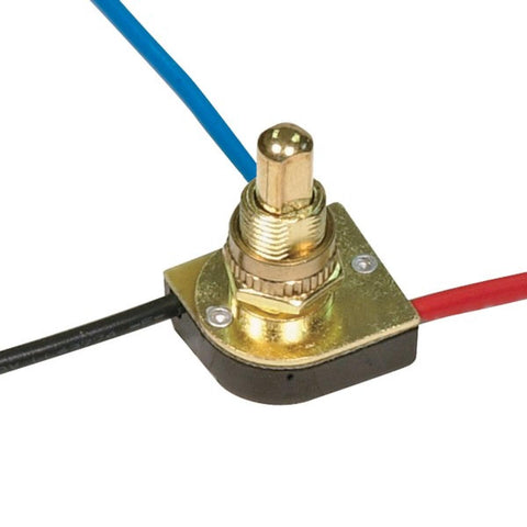 Satco 80-1128 3-Way Metal Push Switch 3/8" Metal Bushing 2 Circuit 4 Position (L-1, L-2, L1-2, Off) 6A-125V, 3A-250V Rating Brass Finish