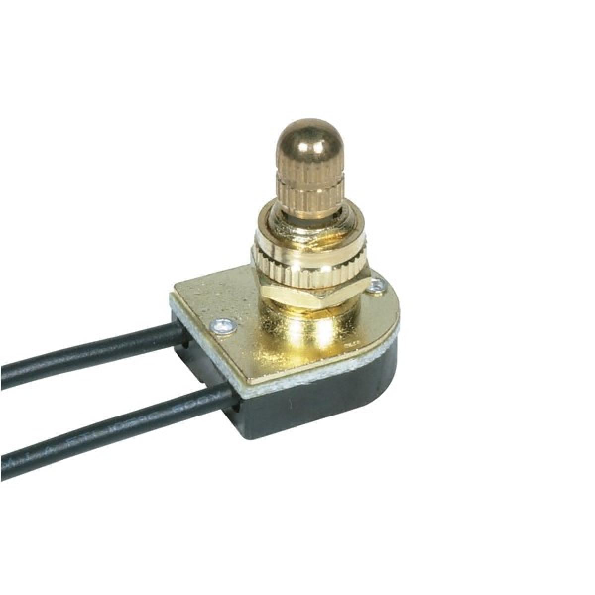 Satco 80-1132 On-Off Metal Rotary Switch 3/8" Metal Bushing Single Circuit 6A-125V, 3A-250V Rating Brass Finish