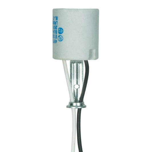 Satco 80-1224 Keyless Porcelain Socket With Hickey 18" AWM B/W 150C 1/8 IPS 1-1/2" Hickey Aluminum Screw Shell Unglazed 660W 250V