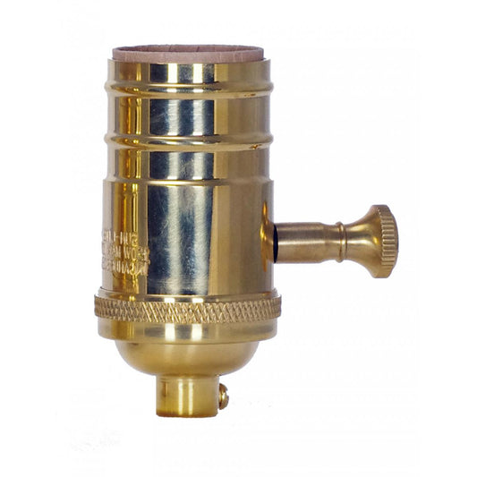 Satco 80-1320 150W Full Range Turn Knob Dimmer Socket With Removable Knob 1/8 IPS 4 Piece Stamped Solid Brass Unfinished 150W 120V