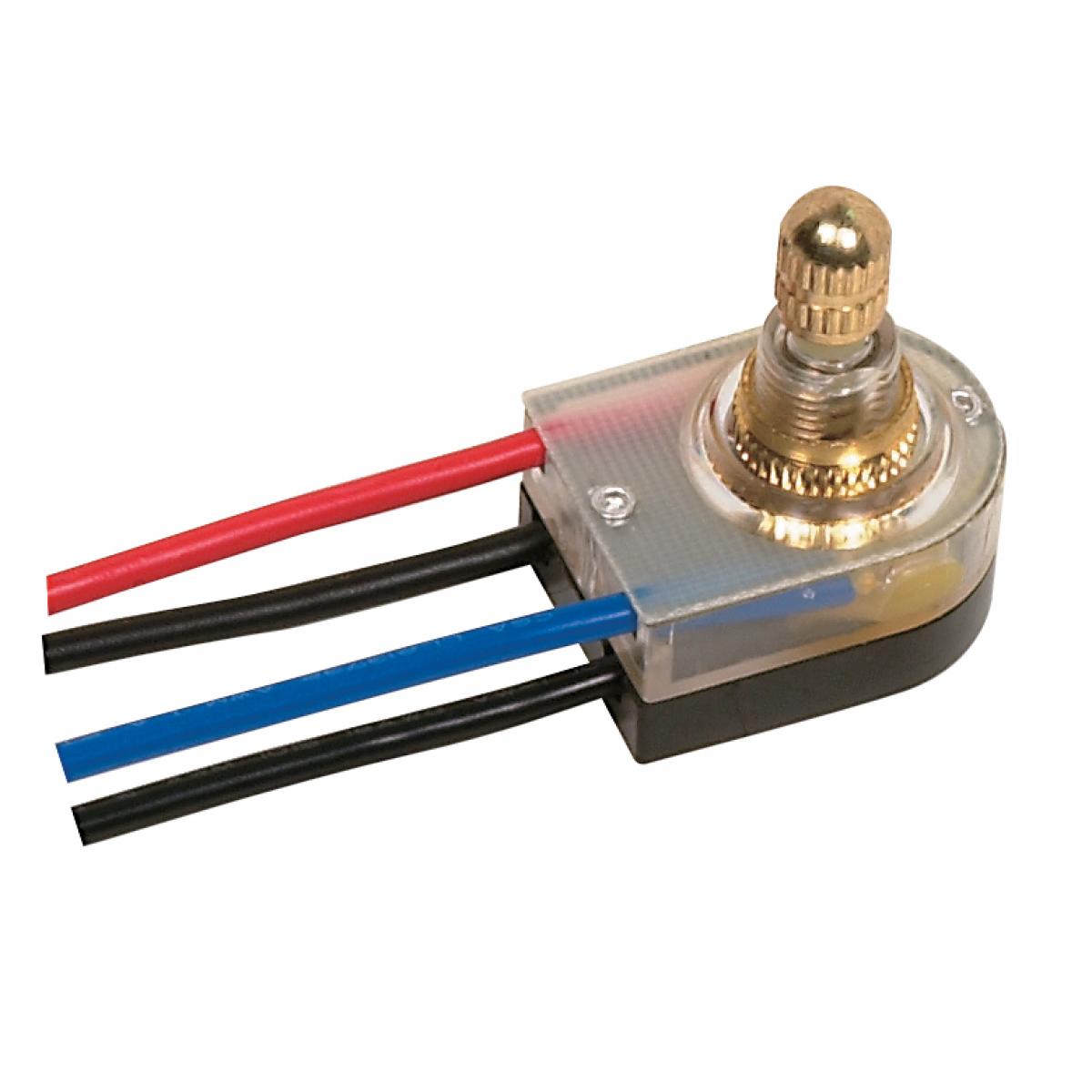 Satco 80-1359 On-Off Lighted Rotary Switch 3/8" Plastic Bushing Single Circuit 6A-125V, 3A-250V Rating 6" Leads Brass Finish
