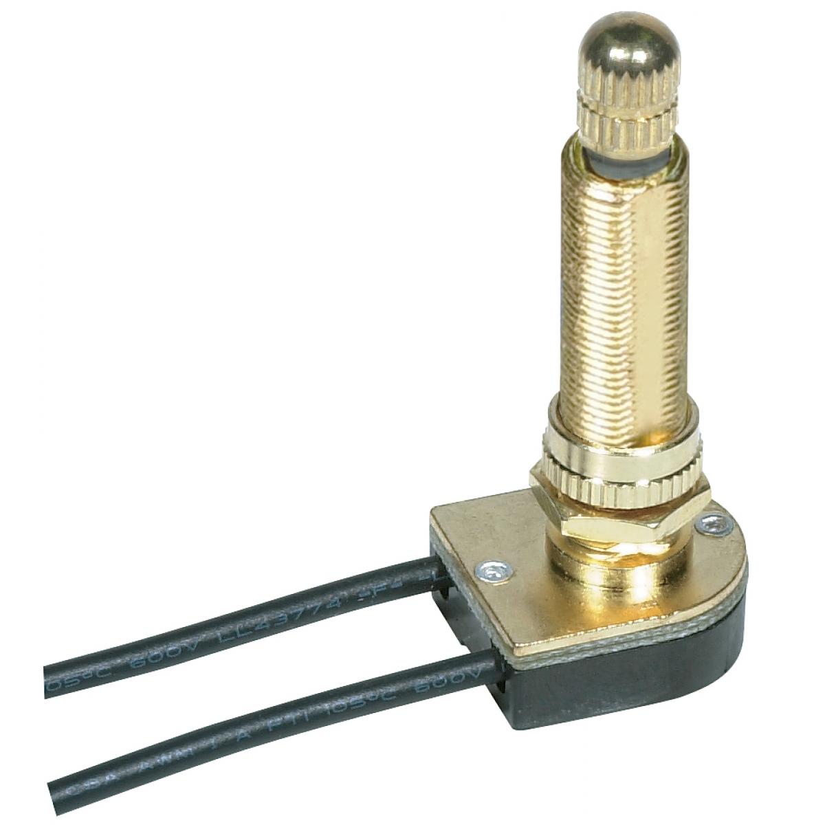 Satco 80-1413 On-Off Metal Rotary Switch 1-1/2" Metal Bushing Single Circuit 6A-125V, 3A-250V Rating 6" Leads Brass Finish