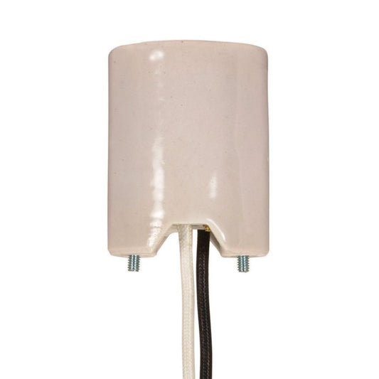 Satco 80-1530 Keyless Porcelain Mogul Socket, Mounting Screws Held Captive, 2 Wireways, 1/2" Strip Leads