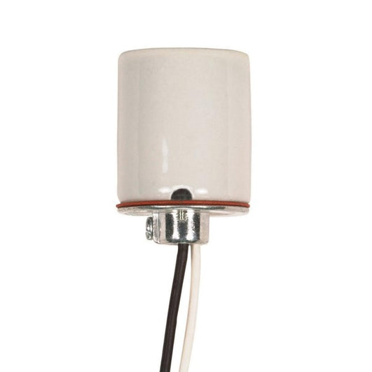 Satco 80-1614 Keyless Porcelain Socket 1/8 IP Cap With Side Notches 2 Wireways Spring Contact For 4KV 18" Leads Glazed 660W 600V