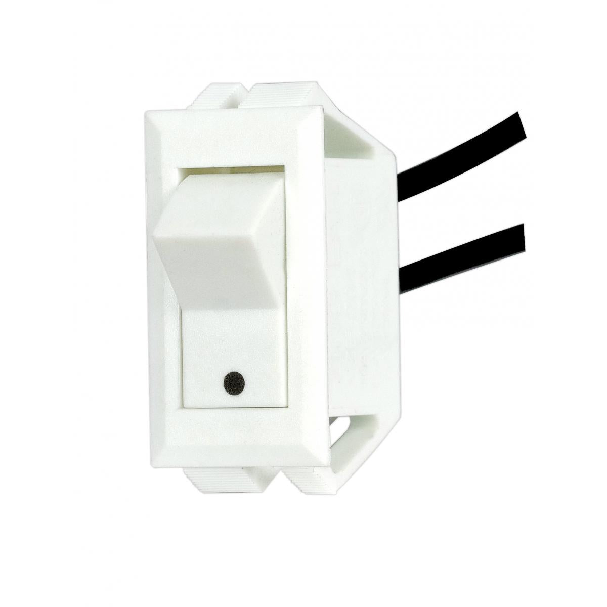 Satco 80-1617 On-Off Phenolic Rocker Switch With White Dot On-Off Function White Finish Snap Bushing 6" Leads 15A-125V, 10A-250V Rating