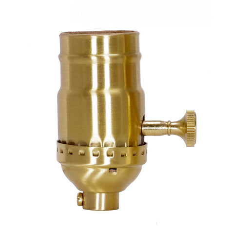 Satco 80-1737 3-Way (2 Circuit) Turn Knob Socket With Removable Knob 1/8 IPS 3 Piece Stamped Solid Brass Satin Brass Finish 250W 250V