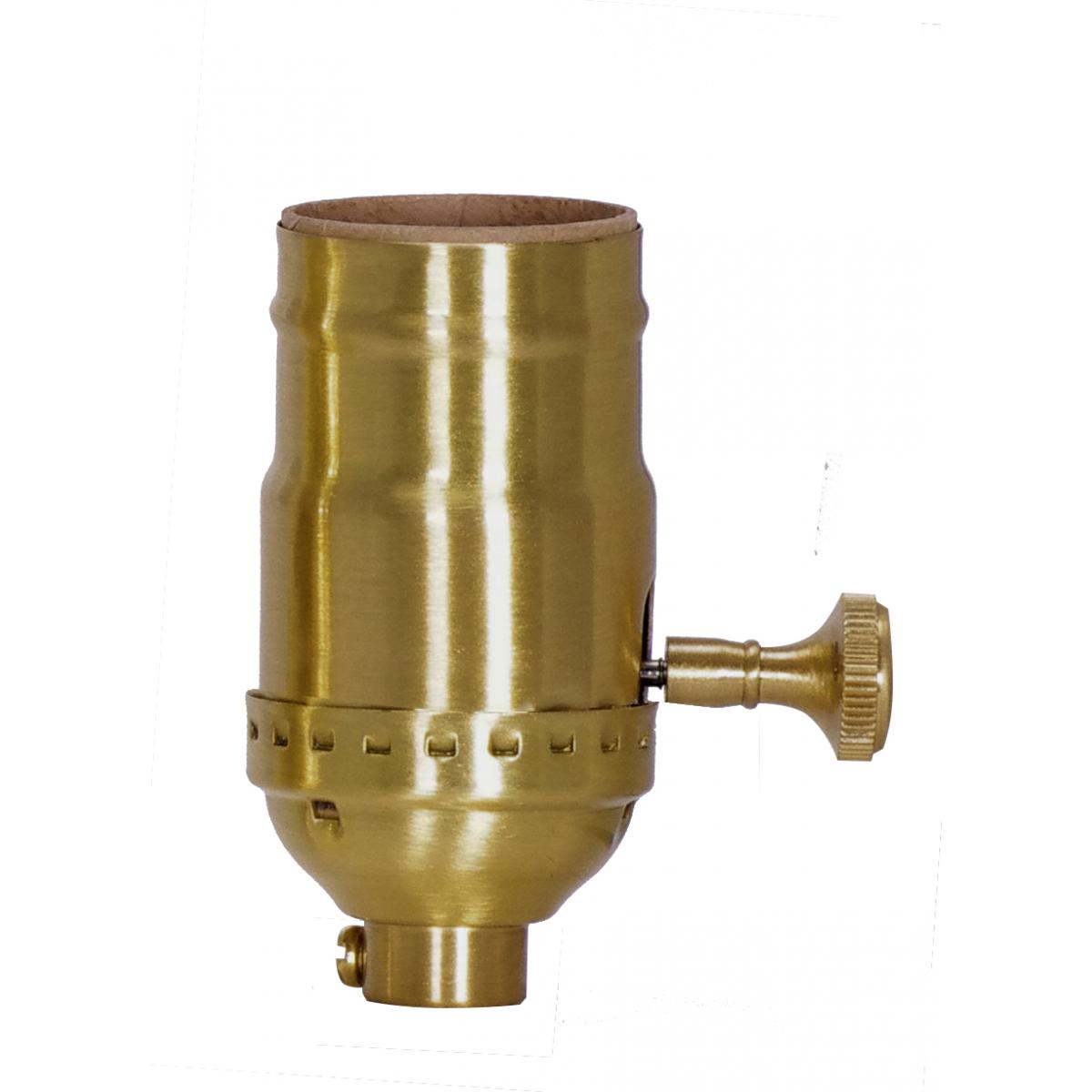 Satco 80-1772 On-Off Turn Knob Socket With Removable Knob 1/8 IPS 3 Piece Stamped Solid Brass Satin Brass Finish 250W 250V