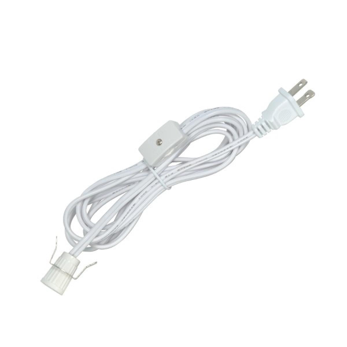 Satco 80-1788 8 Foot #18 SPT-2 White Cord, Switch, And Plug (Switch 17" From Socket)