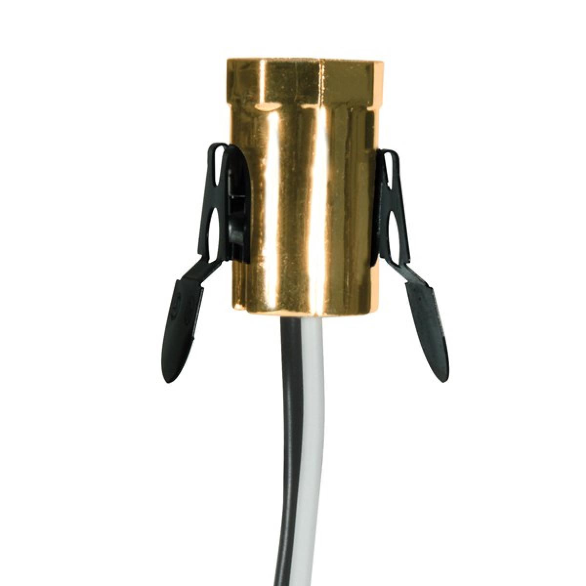 Satco 80-1794 Phenolic Candelabra Base Socket With Spring Clip 3/4" Diameter 1" Hole Size 6" AWM B/W Leads 105C 75W 125V Gold Finish