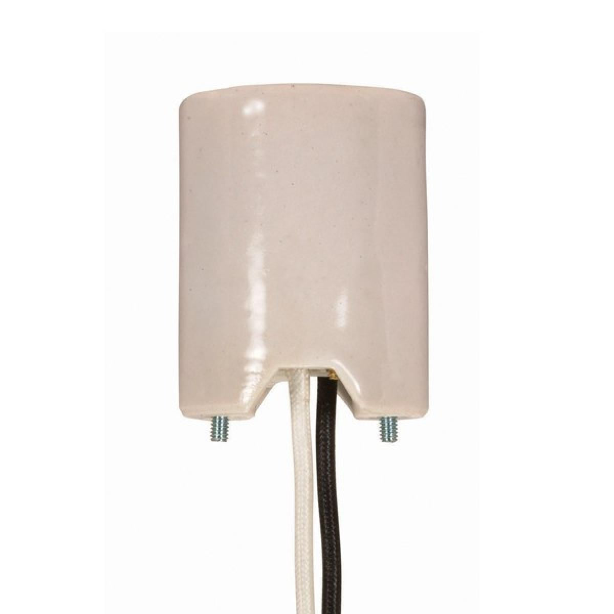 Satco 80-2091 Keyless Porcelain Mogul Socket w/Lamp Grip Mounting Screws Held Captive, 2 Wireways, 1/2" Strip Leads