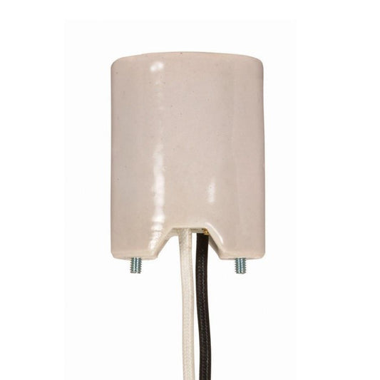 Satco 80-2091 Keyless Porcelain Mogul Socket w/Lamp Grip Mounting Screws Held Captive, 2 Wireways, 1/2" Strip Leads