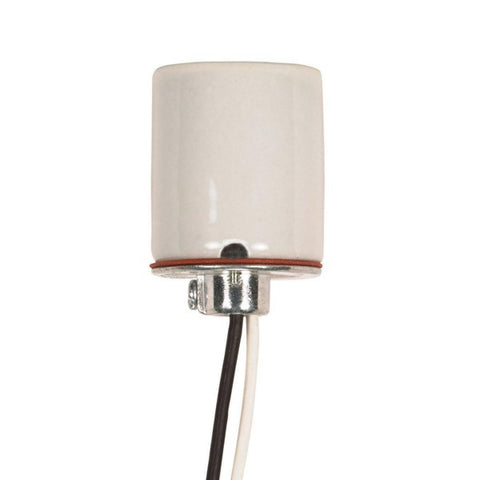 Satco 80-2092 Keyless Porcelain Socket 1/8 IP Cap With Side Notches 2 Wireways Spring Contact For 4KV 36" Leads Glazed 660W 600V