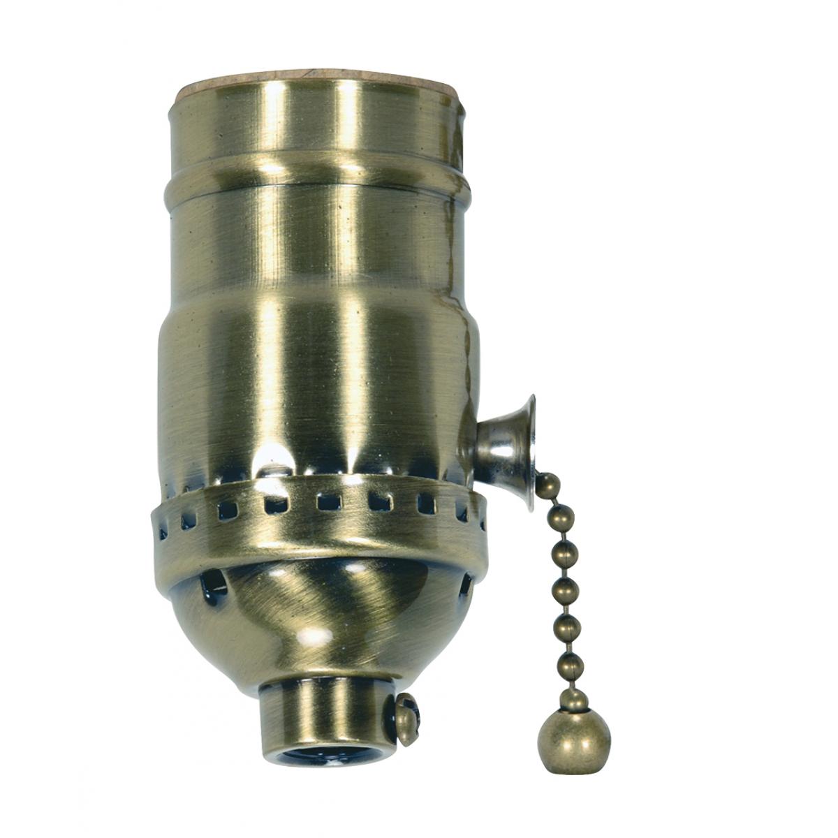 Satco 80-2212 On-Off Pull Chain Socket 1/8 IPS 3 Piece Stamped Solid Brass Antique Brass Finish 660W 250V