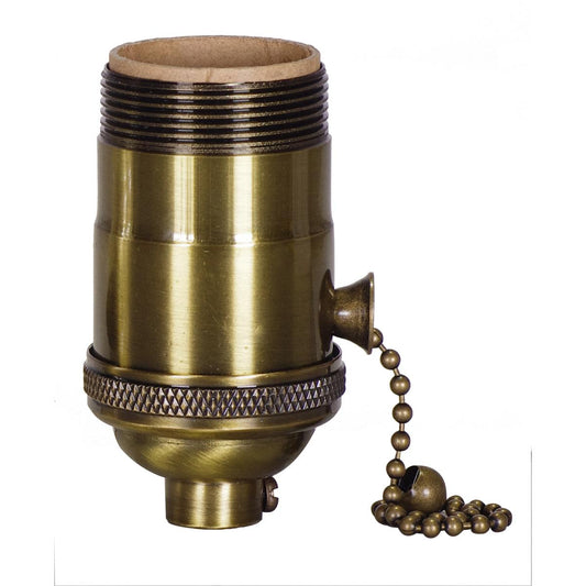 Satco 80-2216 On-Off Pull Chain Socket 1/8 IPS 4 Piece Stamped Solid Brass Antique Brass Finish 660W 250V Uno Thread