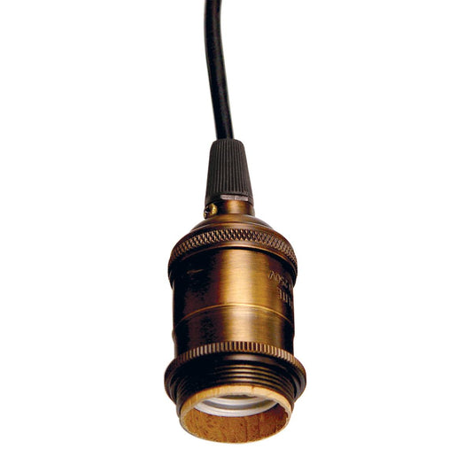 Satco 80-2269 Medium base lampholder 4pc. Solid brass prewired Uno ring 6ft. 18/2 SVT Black Cord Dark antique brass finish
