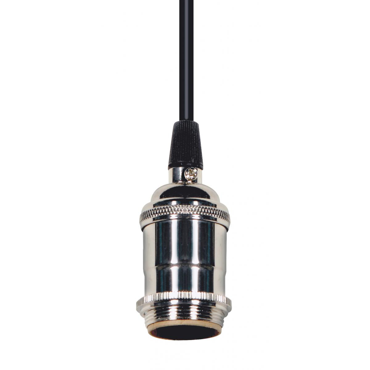 Satco 80-2271 Medium base lampholder 4pc. Solid brass prewired Uno ring 6ft. 18/2 SVT Black Cord Polished Nickel finish