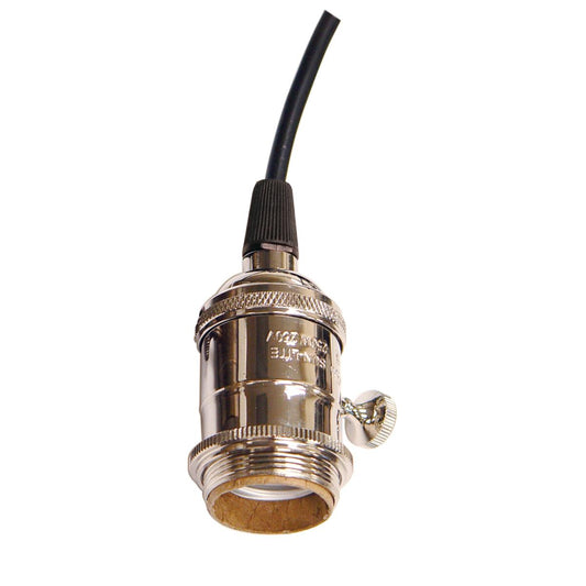 Satco 80-2274 On/Off Lampholder 4 Piece Stamped Solid Brass Prewired Uno Ring 6 Foot 18/2 SVT Black Cord Polished Nickel Finish