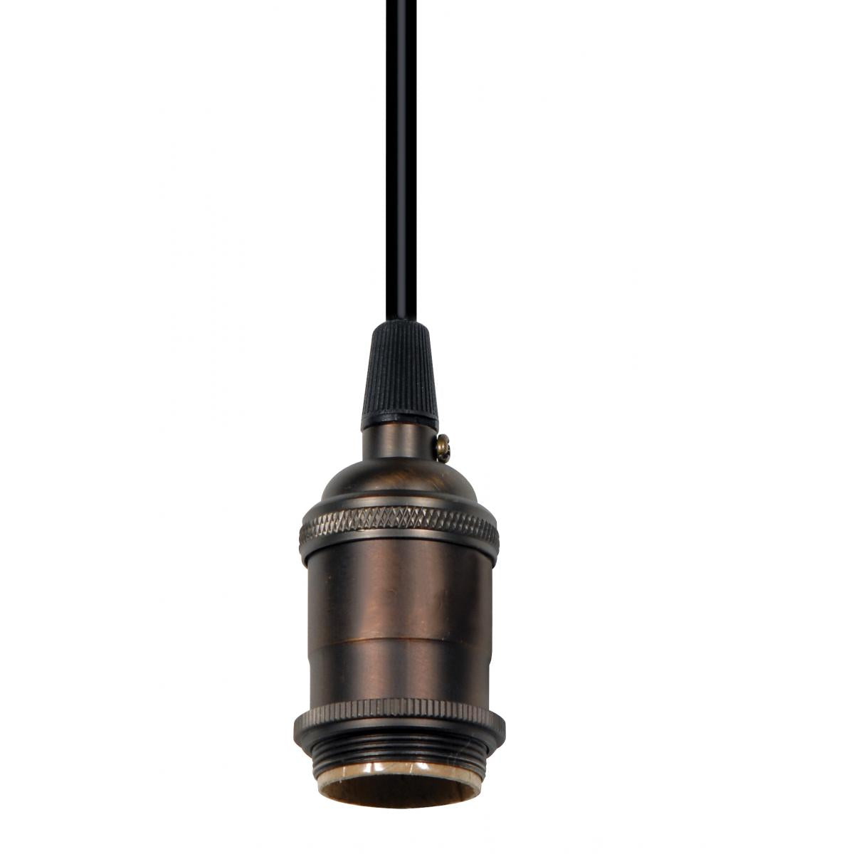 Satco 80-2281 Medium base lampholder 4pc. Solid brass prewired Uno ring 10ft. 18/2 SVT Black Cord Dark antique brass finish