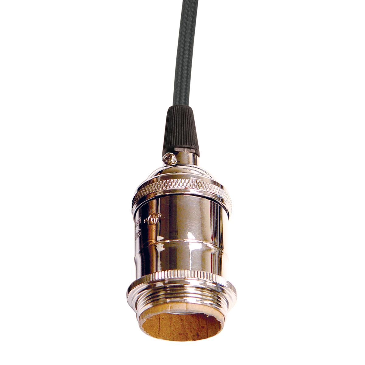 Satco 80-2283 Medium base lampholder 4pc. Solid brass prewired Uno ring 10ft. 18/2 SVT Black Cord Polished Nickel finish