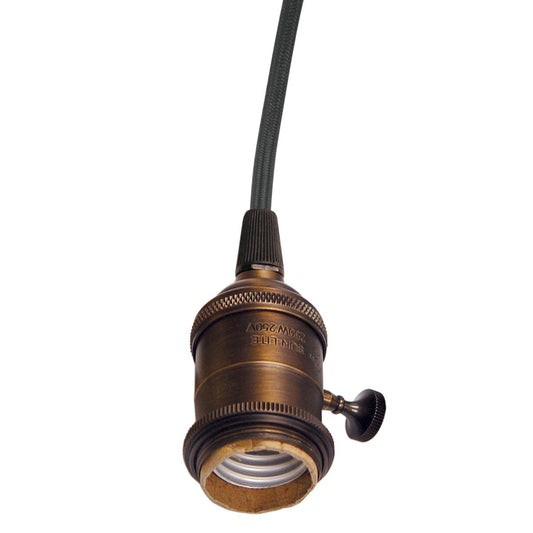 Satco 80-2284 Medium base lampholder 4pc. Solid brass prewired On/Off Uno ring 10ft. 18/2 SVT Black Cord Dark antique brass finish