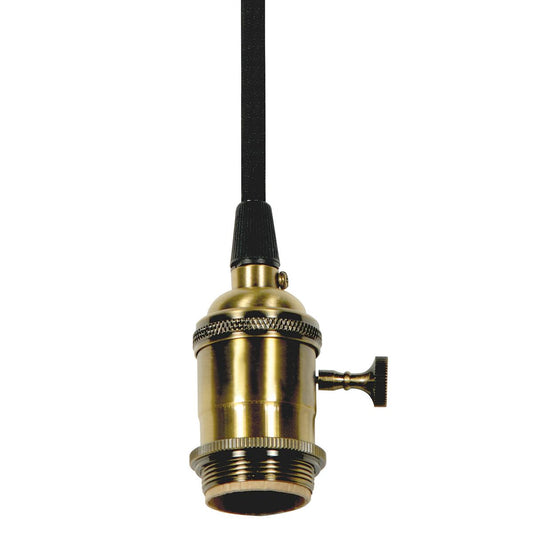 Satco 80-2297 Medium base lampholder 4pc. Solid brass prewired On/Off Uno ring 10ft. 18/2 SVT Black Cord Antique brass finish