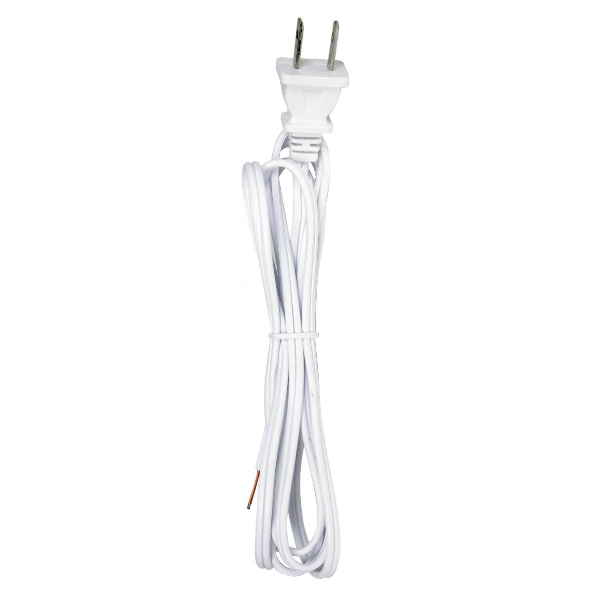 Satco 80-2306 6 Foot 18/2 SPT-1 105C Cord Set White Finish 24" Hank 200 Carton Molded Polarized Plug Tinned Tips 3/4" Strip With 2" Slit