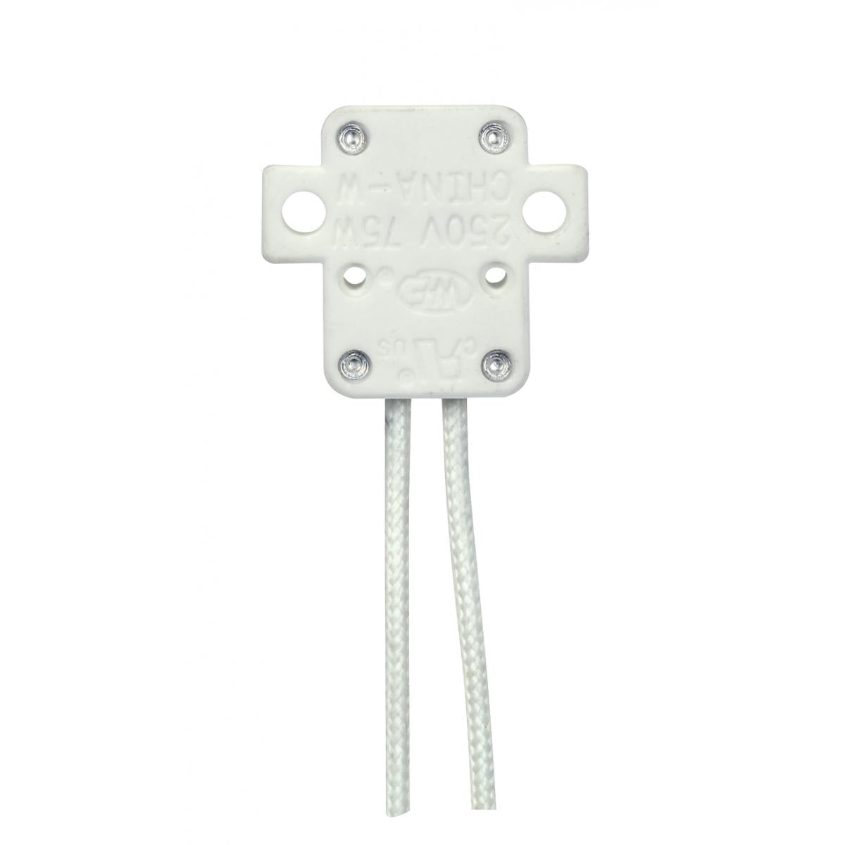 Satco 80-2307 G5.3 Halogen Socket With 2 Mounting Holes 9" SF-1 200C Leads 3/8" Height 1-1/16" Length 1-3/16" Width 75W 250V