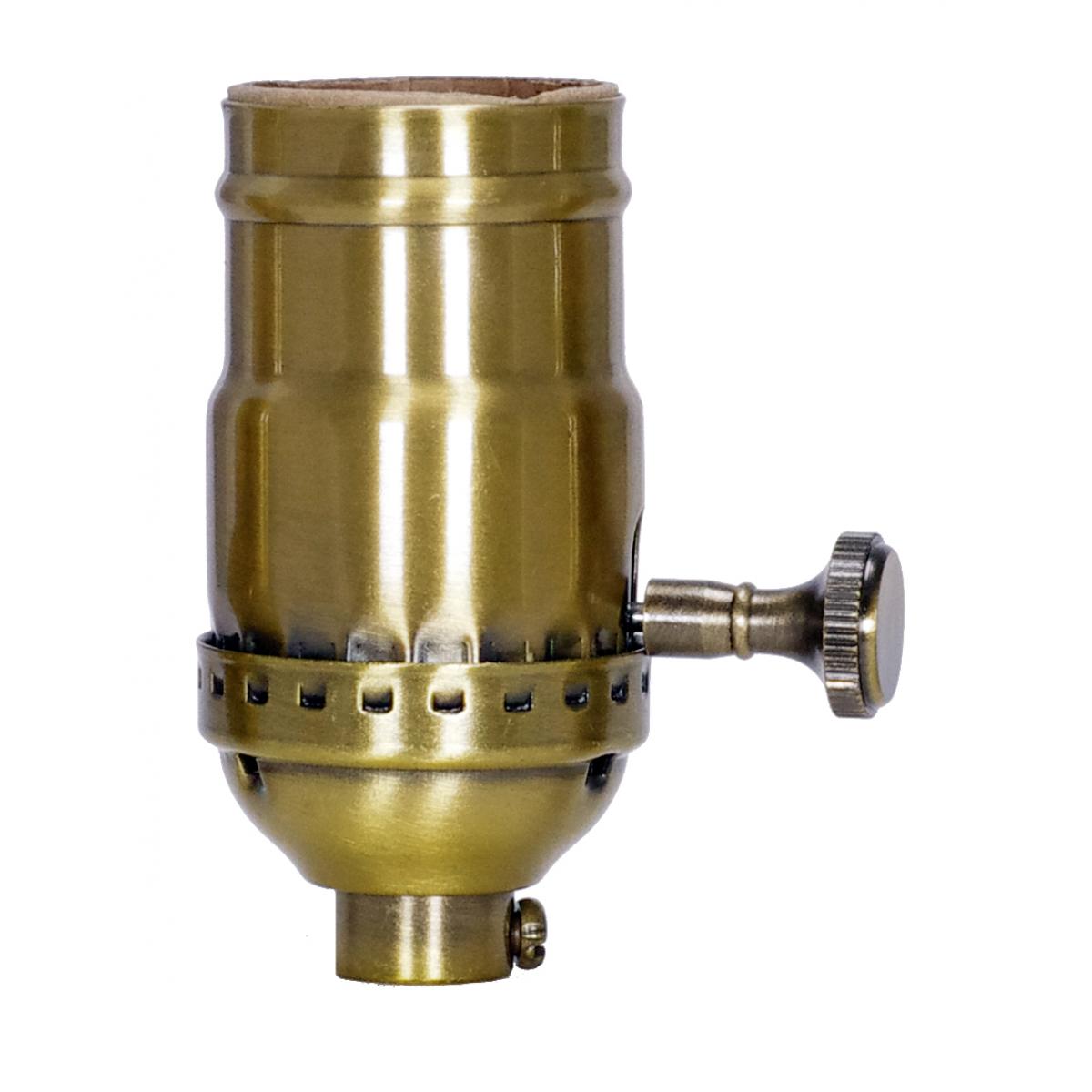 Satco 80-2358 On-Off Turn Knob Socket With Removable Knob 1/8 IPS 3 Piece Stamped Solid Brass Antique Brass Finish 250W 250V