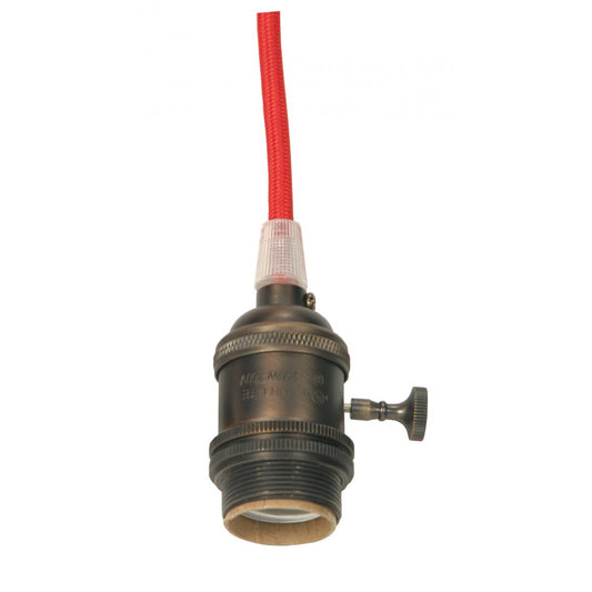 Satco 80-2380 Medium base lampholder 4pc. Solid brass prewired On/Off Uno ring 10ft. 18/2 SVT Red Cord Dark antique brass finish