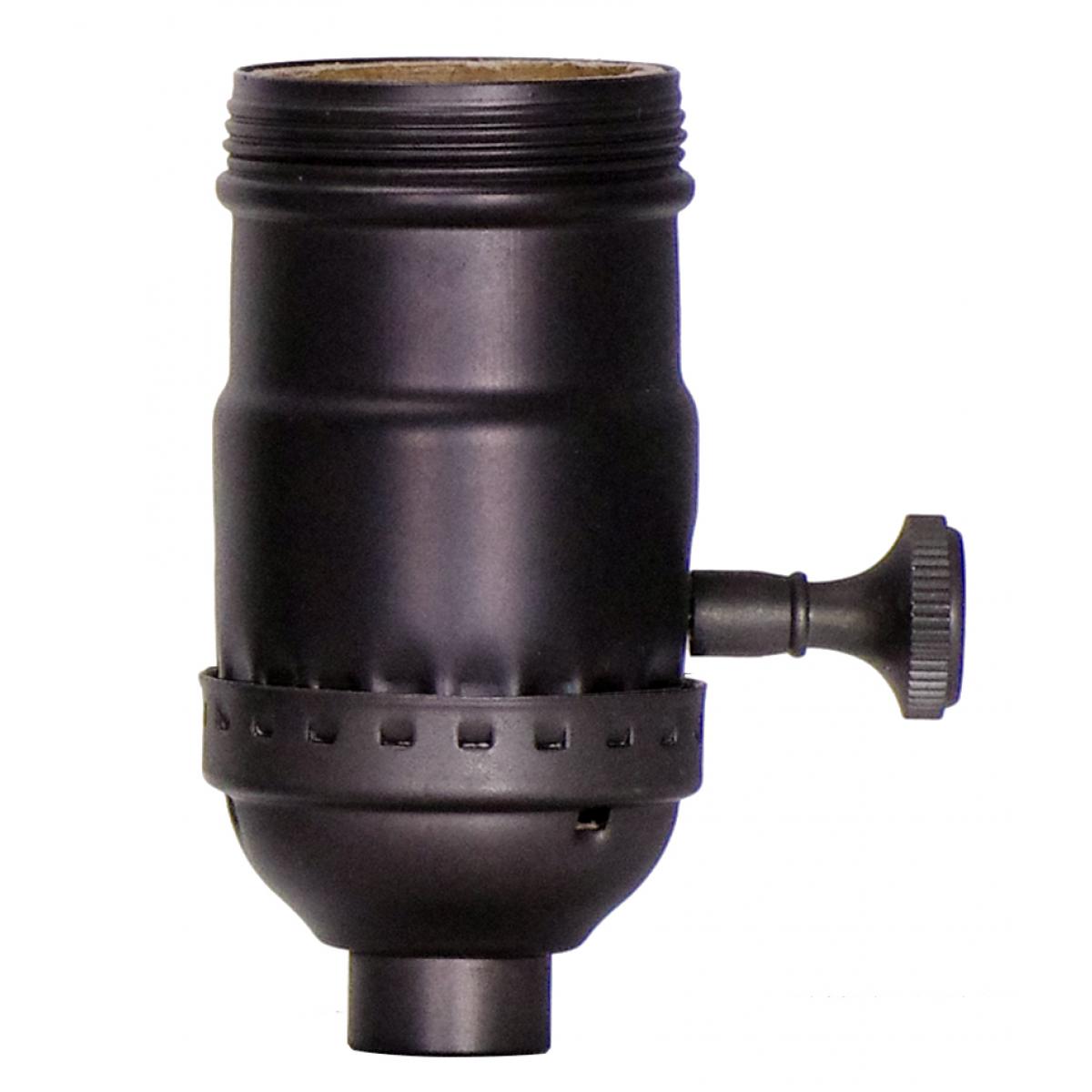 Satco 80-2424 3-Way (2 Circuit) Turn Knob Socket With Removable Knob; 1/8 IPS; 3 Piece Stamped Solid Brass; Dark Antique Brass; 250W; 250V