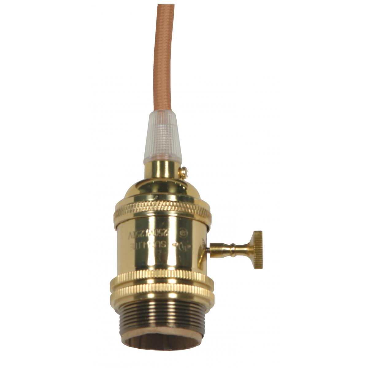 Satco 80-2427 Medium base lampholder 4pc. Solid brass prewired On/Off Uno ring 10ft. 18/2 SVT Gold Cord Polished brass finish