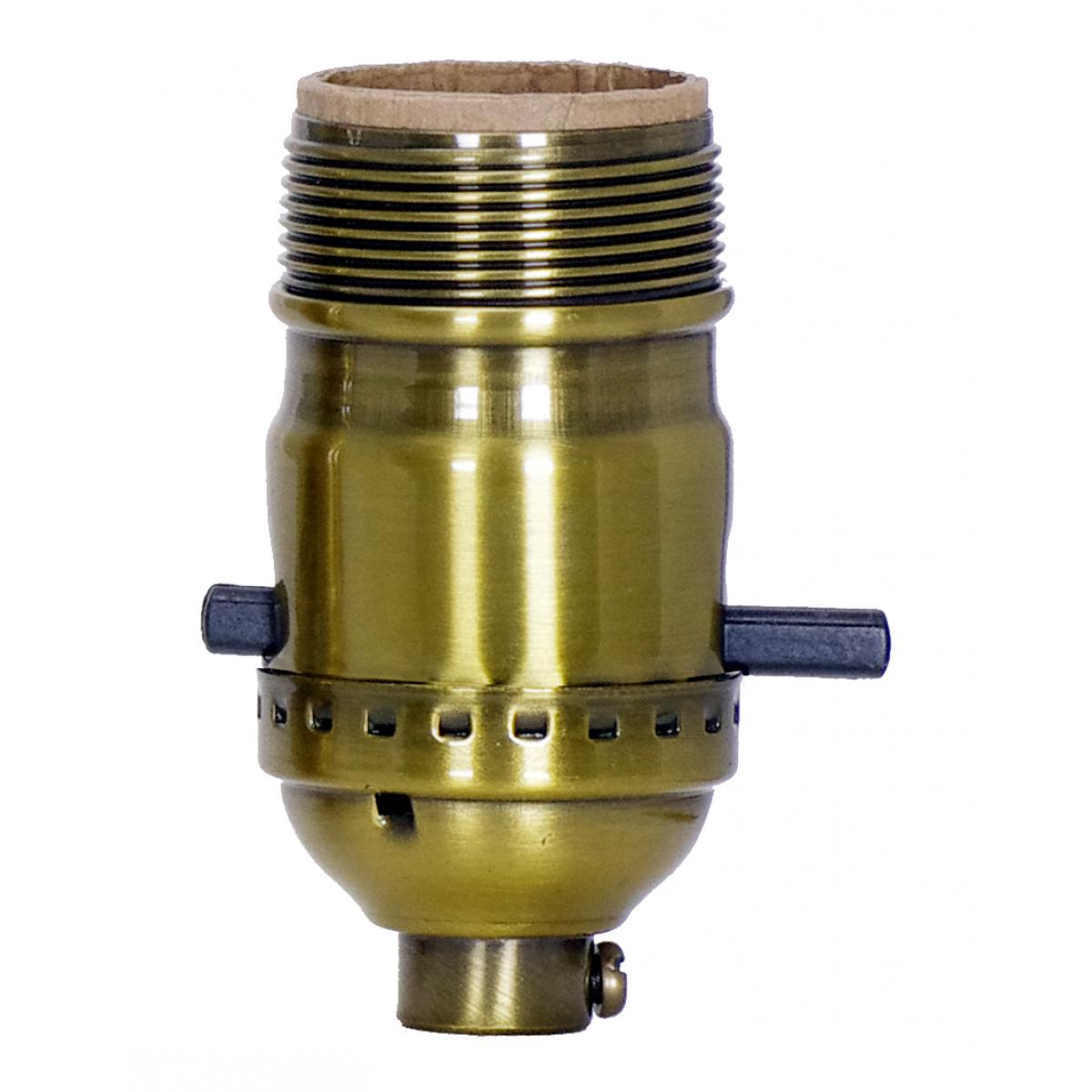 Satco 80-2442 On-Off Push Thru Socket; 1/8 IPS; 3 Piece Stamped Solid Brass; Antique Brass Finish; 660W; 250V; With Set Screw