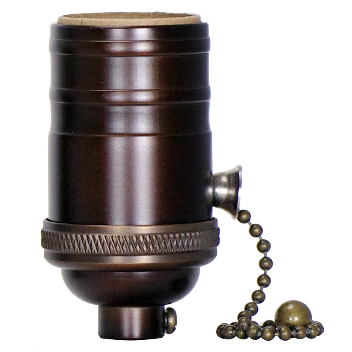 Satco 80-2445 On-Off Pull Chain Socket; 1/8 IPS; 4 Piece Stamped Solid Brass; Dark Antique Brass Finish; 660W; 250V