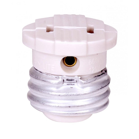 Satco 80-2513 Polarized Socket Plug Adapter; Medium Base; 660W; 125V; White Finish