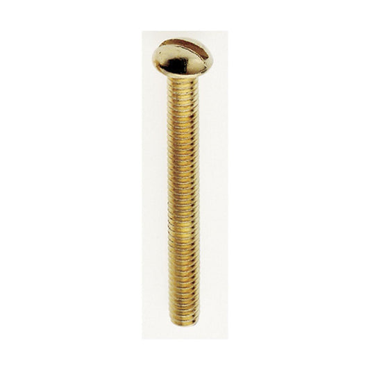 Satco 90-028 Steel Round Head Slotted Machine Screw 8/32 1-1/2" Length Brass Plated Finish